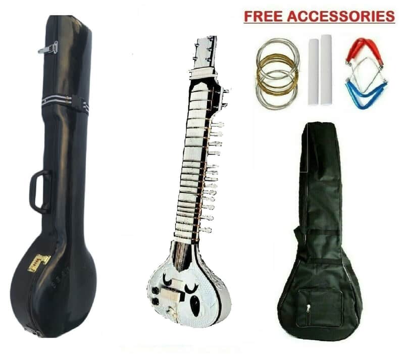Handmade  Electric Sitar Tun Wood Hand Paint  Indian Musical String  Travel  With Fiber Case image 1