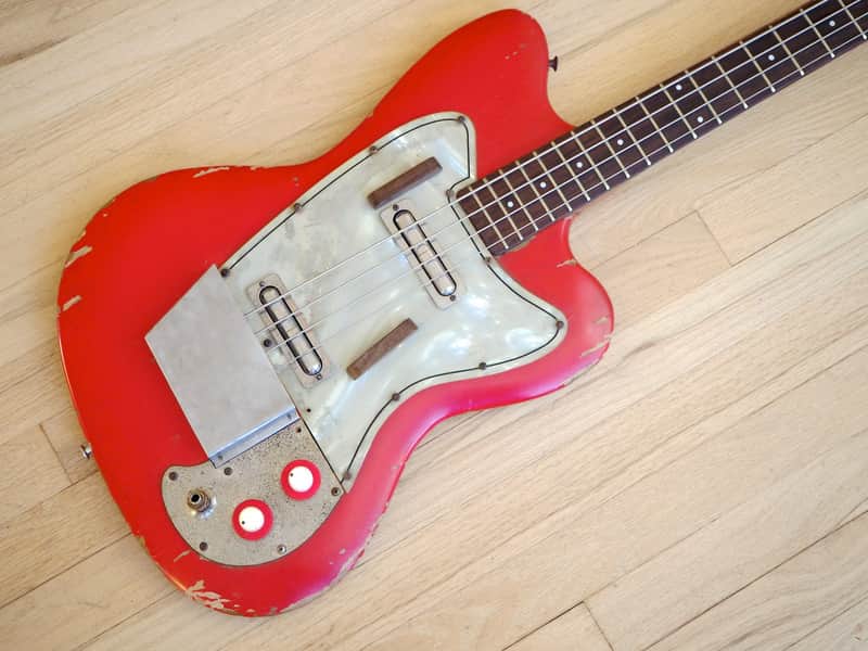 1965 Danelectro Coral Deluxe Vintage Electric Bass Guitar Fiesta Red Full Scale image 1