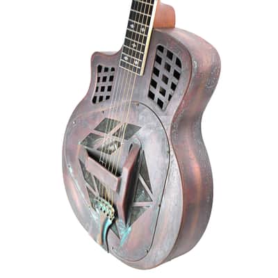 Royall Trifecta Distressed Copper Cutaway 14 Fret Left Handed Tricone Resonator image 5