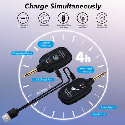 A8 Wireless UHF Rechargeable Transmitter & Receiver, Guitar, Bass, Keyboard FREE SHIPPING! LAST ONE! - Black image 5