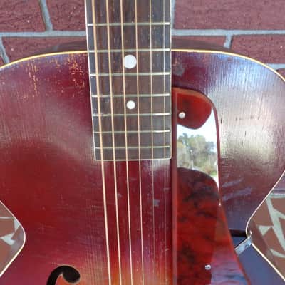 1930's Kay Baritone Archtop Guitar - B Tuning - Acoustic Electric - X Wide Fretboard - Period Case image 3