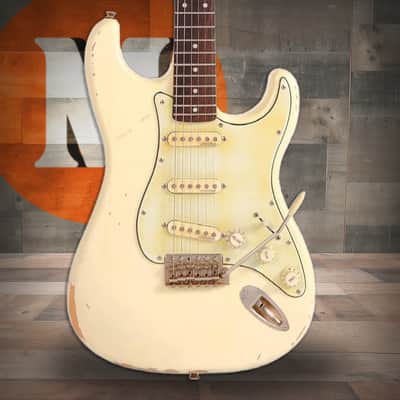 Vintage V6 Thomas Blug Signature Electric Guitar - Distressed Vintage White (V6MRTBG) image 1