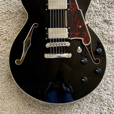 DAngelico Premier SS Semi-Hollow Electric Guitar, Black Flake, Stopbar Tailpiece image 3
