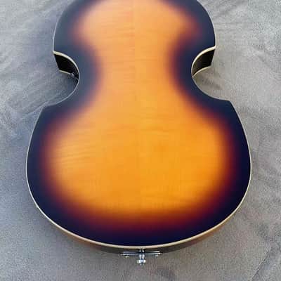 30" Short Scale Electric Violin Bass – Semi-Hollowbody, Flame Maple Back, Sunburst Finish image 8
