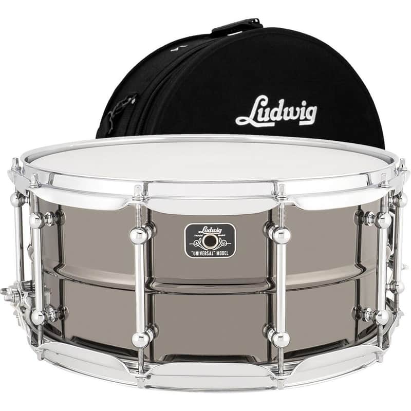 Ludwig Universal Brass Snare Drum, Black Chrome, with Bag, 6.5x14" image 1