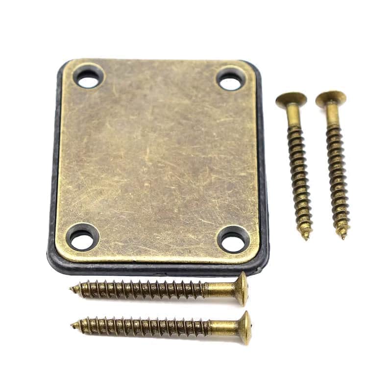 Aged Brass Finish Strat Tele Style Guitar Neck Plate with Mounting Screws image 1