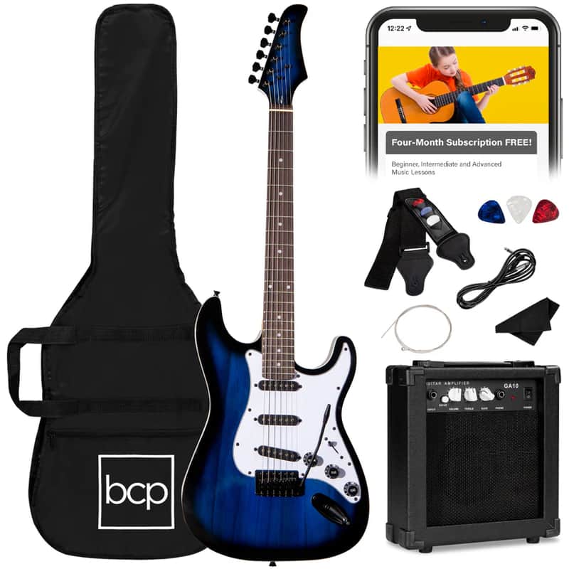 Beginner 39 In Electric Guitar Kit w/ Case, 10W Amp, Tremolo Bar - Blue image 1