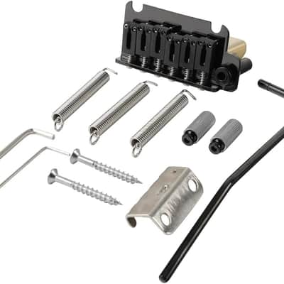 10.5mm Electric Guitar Bridge with Stainless Steel Saddles Plate Brass Block 2 Point Tremolo Bridge Compatible with Stratocaster Strat 6 String Electric Guitar Replacement Parts Black(Matte) image 1