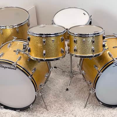 Slingerland 22/22/12/13/16/5.5x14" VIDEO Vintage 60's Drum Set - Gold Sparkle image 4