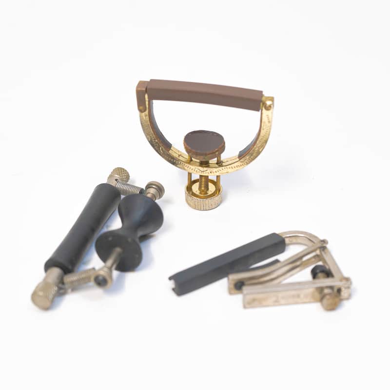 Set of 3 Vintage Capos - Yamaha Golden Gate Engraved Brass / Shubb image 1