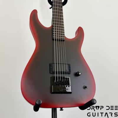ESP LTD M-6 Evertune 30" Baritone Black Metal Electric Guitar - Black Red Burst Satin image 8