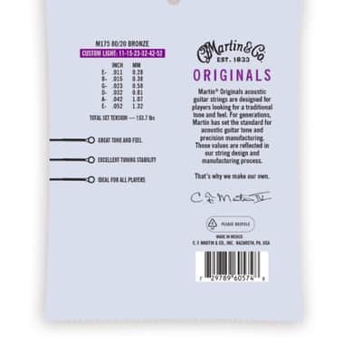 Martin MA175 Authentic Acoustic SP Guitar Strings Custom Light 80/20 Bronze 11-52 imagen 2
