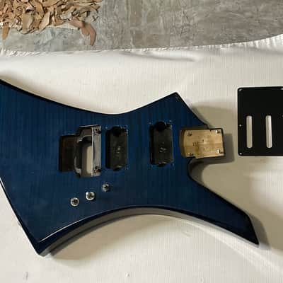 1990's MIJ Jackson Kelly KE3 Transparent Blue Flame Guitar Body Floyd Tremolo Ready