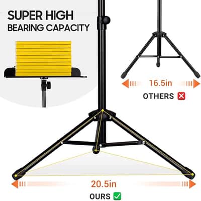 5 in 1 Dual-use Sheet Music Stand & Desktop Book Stand Metal Portable Solid Back Height Adjustable from 31.4-57in with Book Stand Support, Carrying Bag, Sheet Music Folder and Clip image 3