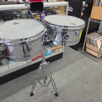 Latin Percussion LPA256 Aspire Series 13/14" Timbale Set with Stand and Cowbell - Steel/Chrome image 2