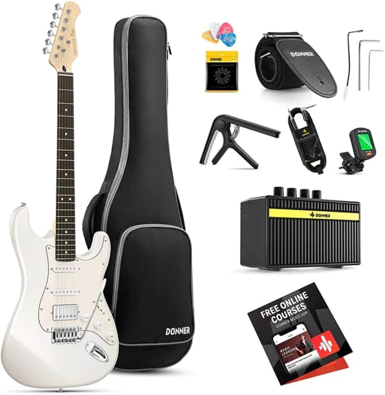 Full Kit Electric Guitar Beginner Set Bundle ST Type Sunburst with Amp Amplifier & Accessories White image 1