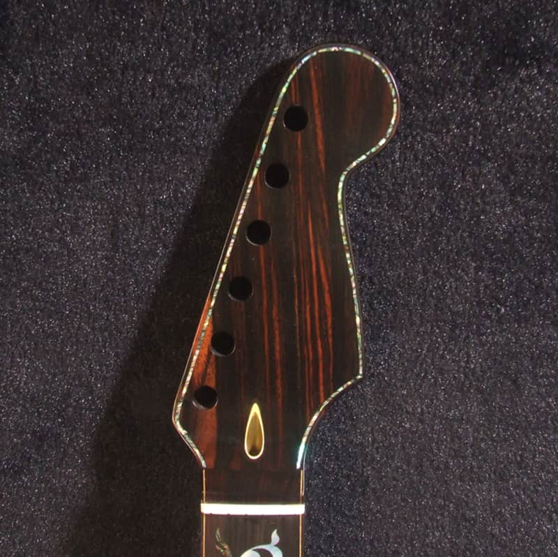 Gift for Fender Guitar player - Handcrafted Electric Guitar Replacement Strat Neck, Solid Macassar Ebony, Vine Inlay, Bruce Wei GN-2113 image 1