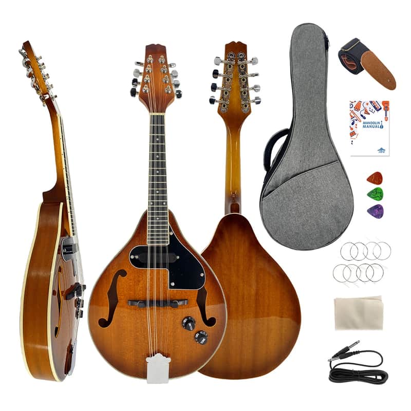 A-Style 8-String Acoustic-Electric Mandolin with Built-In Pickup, Gig Bag & Accessories image 1