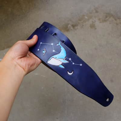 burnyblack custom made guitar strap - whale dark navy image 2