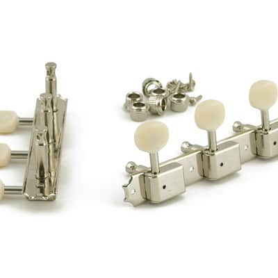Kluson traditional 3 per plate, Oval Plastic Button, Single Line Nickel KD-3P-NP