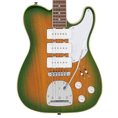 Vintage REVO Series Trio Electric Guitar ~ Green/Yellow Burst image 5