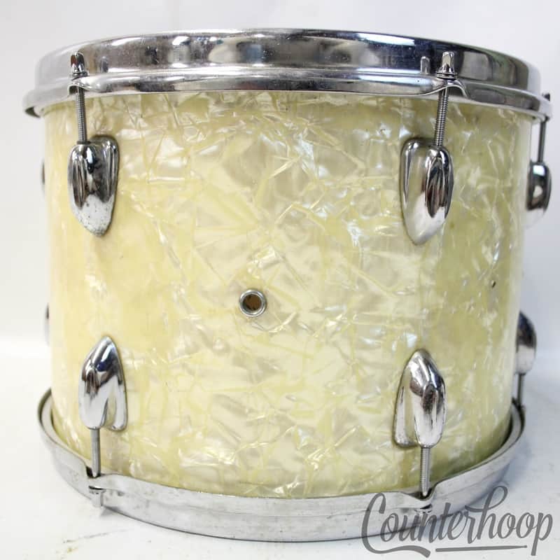 MIJ 13x9"Tom Drum White Marine Pearl WMP Vintage 60s Japan 3Ply+Rings Sling-Copy image 1