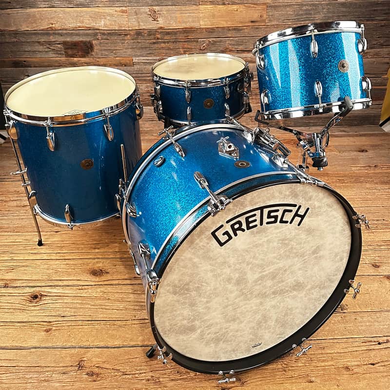 Gretsch Drums Round Badge 13/14/16/22 4pc. VINTAGE Blue Sparkle 1950s image 1