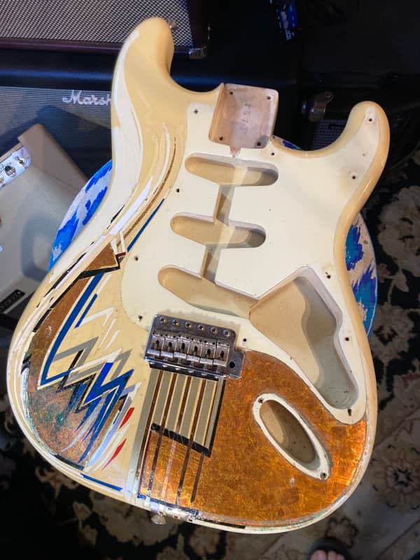 Fender MIJ 357V Stratocaster Body Project 1980s-90 - Vintage White w/ Custom Handpainted Details Art Deco Design image 1