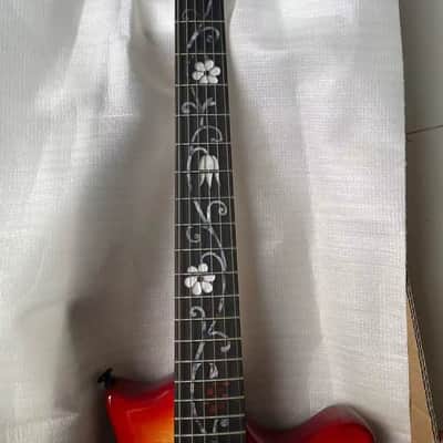 Sunburst Finish Mini Travel Electric Guitar, Tiger Maple Top Mahogany Body, Rosewood Fingerboard Neck image 3