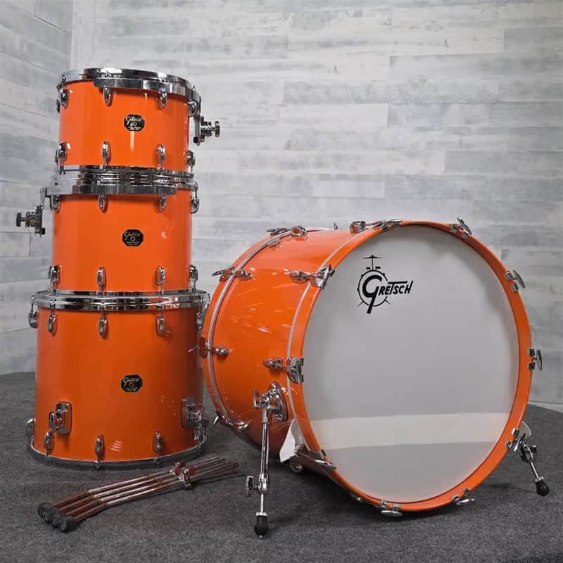 Used Gretsch USA Custom 4pc Drum Set Orange Gloss - Very Good image 1
