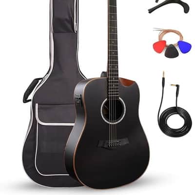 Slowhand Jumbo Semi Acoustic Guitar – Premium Black Spruce Wood with Heavy Padded Bag, Guitar Cable, Pro Capo, Set Of Strings, Picks image 1