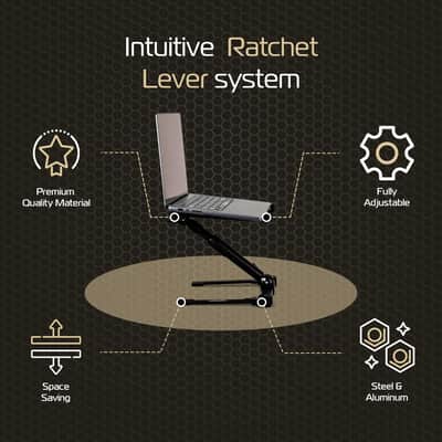Mint Headliner Gigastand USB+, Adjustable DJ Laptop Stand with Integrated USB-C Hub - Steel & Aluminum Construction, Foldable Design, Telescoping Neck - Perfect for DJs, Musicians, and Creators image 3