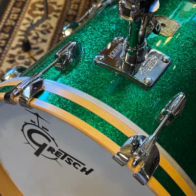 USED 1990's Gretsch USA Custom Square Badge Drum Set in Green Sparkle image 8