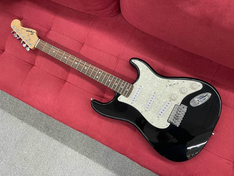 Squier Strat - Black W/ Pearloid Pickguard image 1