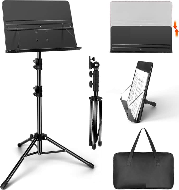 Music Stand, Folding Music Stand Portable Music Stand For Sheet Music 2 Foldable Music Stand Sheet Music Stand With Carrying Bag Matte Frosted Metal Material Sturdy Height Adjustable image 1
