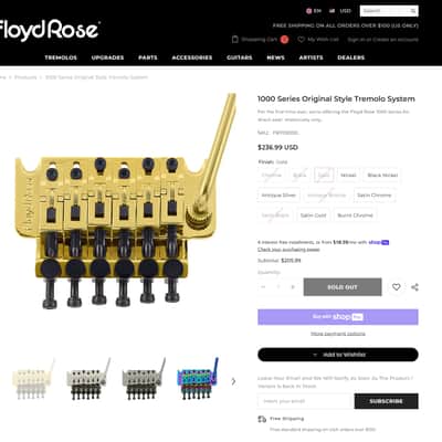 Floyd Rose Original Style Tremolo System FRT - 1000 Gold | Locking Nut Included | DHL Express Delivery Included | image 6