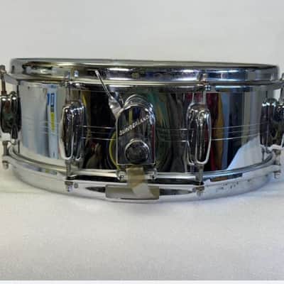 Slingerland No. 130 Gene Krupa Sound King 5x14" 8-Lug Chrome Over Brass Snare Drum with Zoomatic Strainer 1963 - 1977 - Chrome image 2