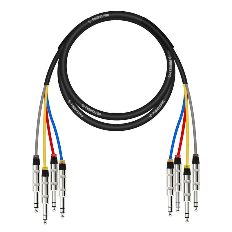 Pro 4-Channel TRS Cable, 6 Ft Snake Cord, TRS Patch Wire, Balanced 1/4-Inch Cable, Color-Coded, 4-in-1 Design, 1/4" Audio Cord w/24 AWG OFC Copper (PCBL-QR4IN1-6) image 1