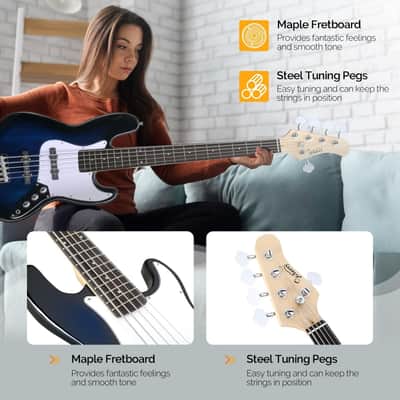 Glarry Blue Full Size 5 String GJazz Electric Bass Guitar image 4