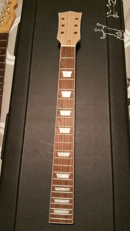 Mahogany Les Paul style bolt-on neck from GFS - binding, block inlays, angled headstock - never used image 1