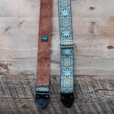 Vintage Blue 60s/70s Hippie Guitar Strap / Real Suede Backing / Handmade in the UK image 2