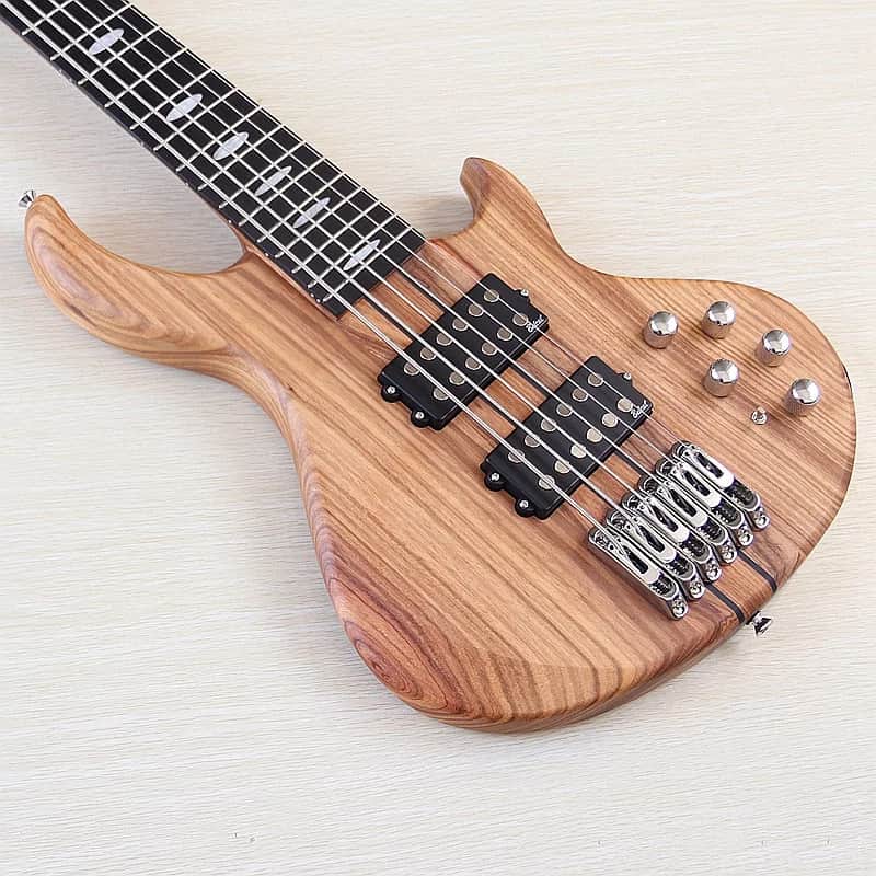 Full Zebra Wood Custom 6 String Electric Bass, 24 Frets Fingerboard image 1