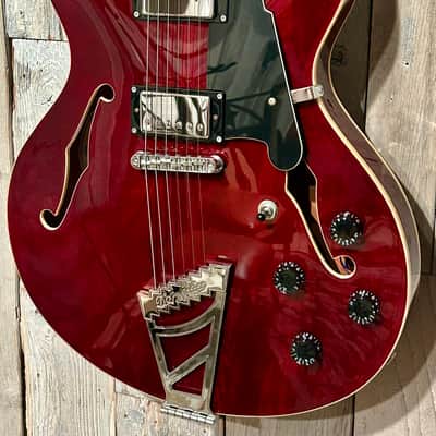 D'Angelico Premier DC Semi-Hollow Double Cutaway with Stairstep Tailpiece Trans Wine, Pro Setup Very Nice ! image 5