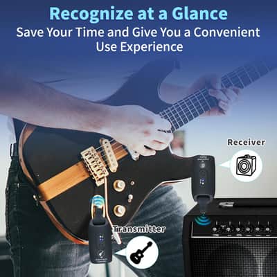 2.4GHz Wireless Guitar System Rechargeable Audio Wireless Transmitter Receiver for Guitar Bass Electric Instruments,Over 30m/100 Feet Transmission,270°Rotatable,4hours Woring Time（A9 Black） image 6
