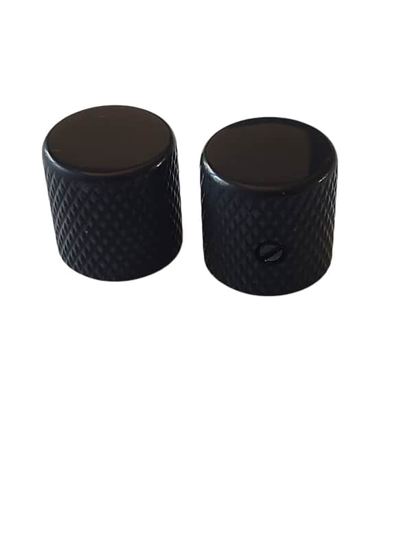 Set of 2 US Spec Flat Top Barrel Set Screw Knobs for Tele or P Bass - Black image 1