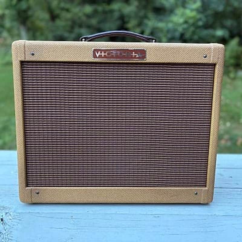 Victoria Royal-on order-Dark Nitro Lacquered Tweed-Oxblood & Gold Stripe Grill Cloth-Custom Order 5 watts 6v6 (15 watts using 6l6) 1x10 or 1x12 with tone control-5F1 Champ style amp in a 5E3 Deluxe sized cabinet-Also Available in Head only option image 1