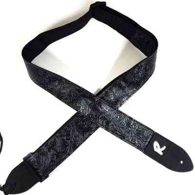 Black Vegan Leather Guitar Strap - Black Tooled Faux Leather Guitar Strap - Genuine Leather Ends -Fits Acoustic, Electric or Bass Guitars image 2