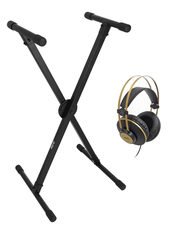 On-Stage KS8290X ERGO-LOK Keyboard X-Stand w/Clutch Release+AKG Headphones image 1
