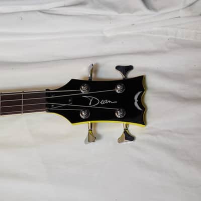 DEAN Stylist Cabbie SEMI-HOLLOW 4-string BASS guitar NEW Yellow Checkerboard image 3