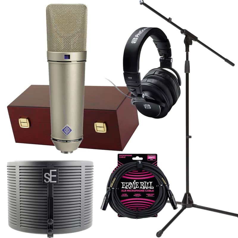 Neumann U 87 Ai Large-diaphragm Condenser Mic(Nickel), sE Electronics RF-X Shield, ErnieBall XLR Cable, Mic Stand, Presonus HD9 Bundle
